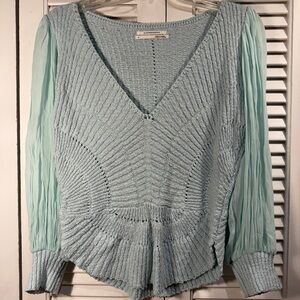 Anthropologie Pale Aqua Open-Knit Sweater
